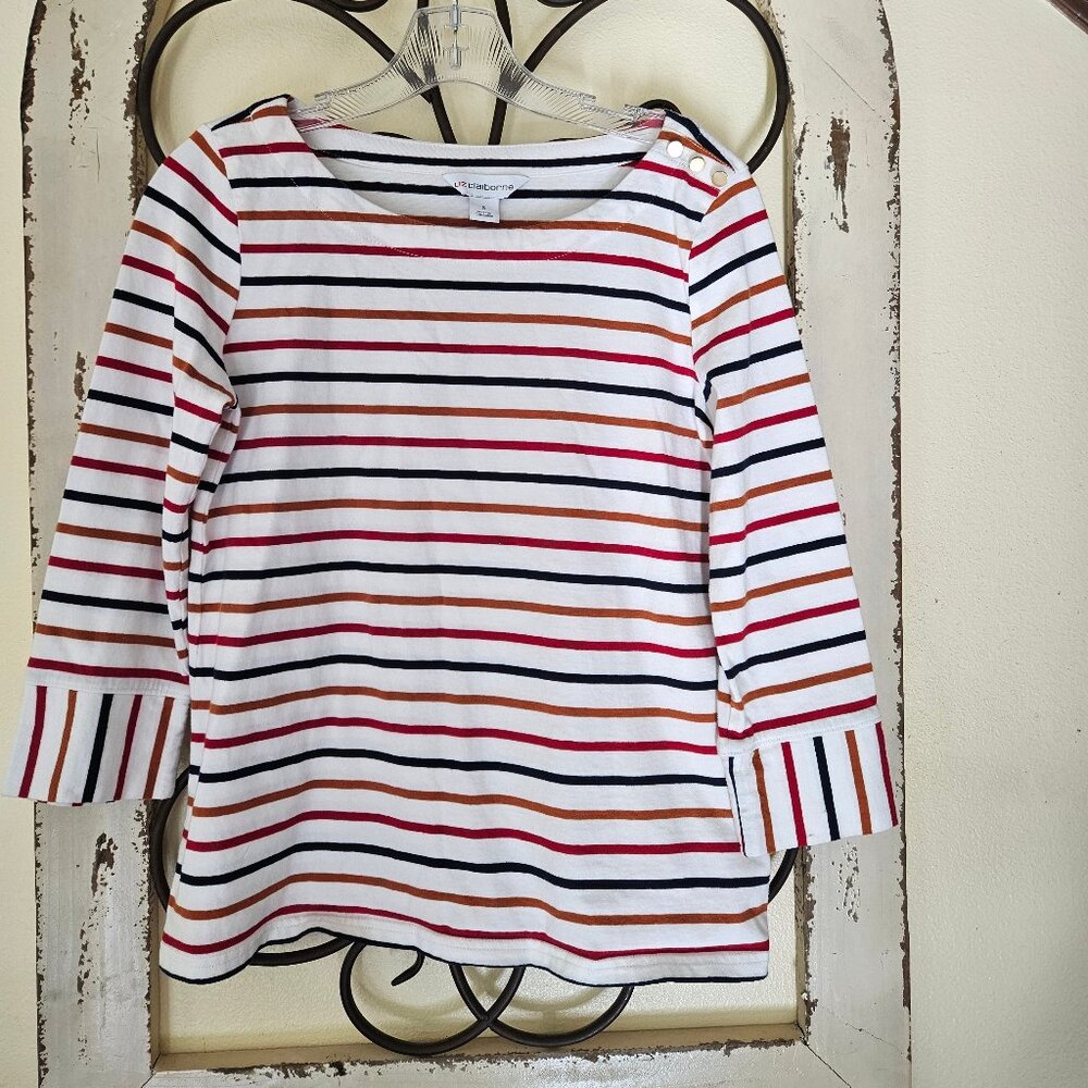 Liz Claiborne Women`s Stripe 3/4 Sleeve Top size S